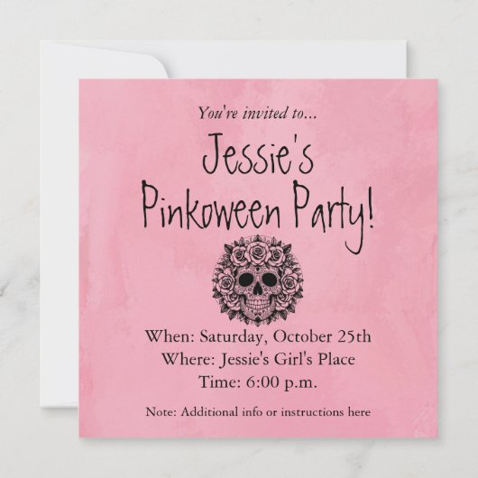 Grijnzende Schedel en Roze Rozen Gotisch Kaart (Achterkant)