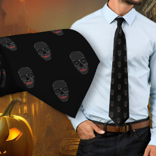 Grijnzende Schedels Patroon Zwarte Halloween strop Stropdas