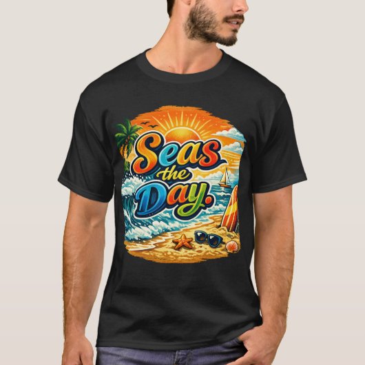 Grijp de Dag: Grafisch Oceaangeïnspireerd T-shirt (Voorkant)