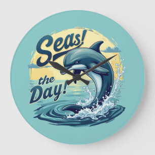 Grijp de Dag Retro Dolfijn Oceaan Esthetiek Grote Klok