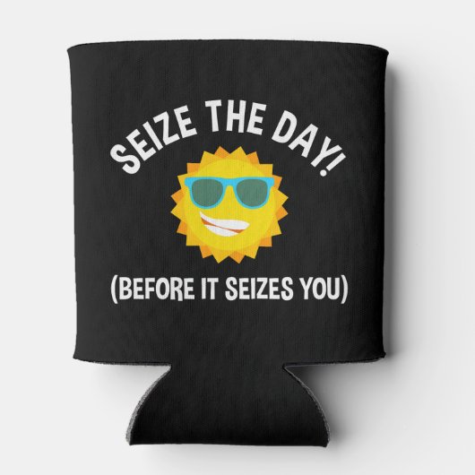 Grijp de dag! (voordat het je aangrijpt) blikjeskoeler (Achterkant)