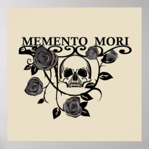 Grijp de Dag - Zwarte Rozen - Memento Mori Schedel Poster