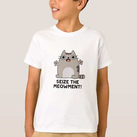 Grijp de miauw-ment positieve kat woordspeling t-shirt (Voorkant)