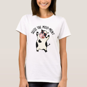 Grijp Het Moment Grappige Koe Punt T-shirt