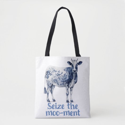 "Grijp het Moo-oment" Aangepaste Monogram Tote Bag (Voorkant)