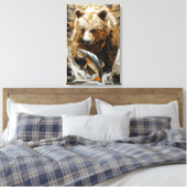 Grijpbare Beer die Vist in Dynamische Impasto Stij Canvas Afdruk (Insitu (Slaapkamer))