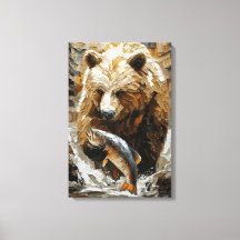 Grijpbare Beer die Vist in Dynamische Impasto Stij