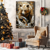 Grijpbare Beer die Vist in Dynamische Impasto Stij Canvas Afdruk