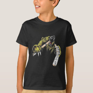 Grijpbeer die door een bijtende hockeystick breekt t-shirt