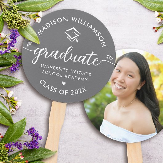 Grijs 1 Foto Afstuderen Modern Script Hearts Pet Handwaaier