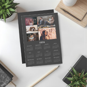 Grijs 2026 Kalender 5 Foto Collage Magneet Kaart