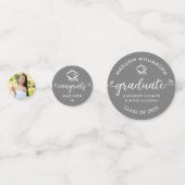 Grijs 3 Foto Afstuderen Modern Script Hearts Pet Confetti (Voorkanten)