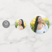 Grijs 3 Foto Afstuderen Modern Script Hearts Pet Confetti (Achterkanten)