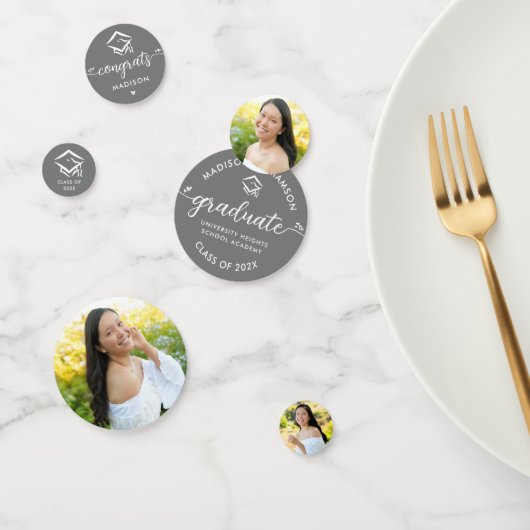 Grijs 3 Foto Afstuderen Modern Script Hearts Pet Confetti (Groep)