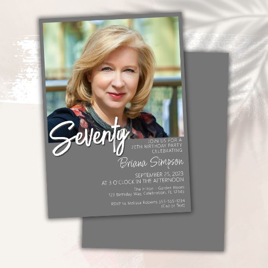 Grijs 70e verjaardag foto uitnodiging