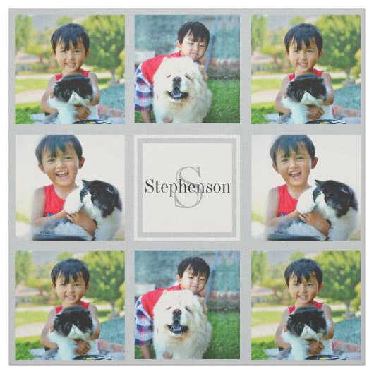 Grijs Aangepast Gepersonaliseerd Fotocollage Monog Stof (Swatch)