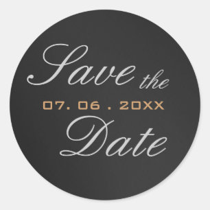 Grijs Aantrekkelijk Script Save the Date Calligrap Ronde Sticker