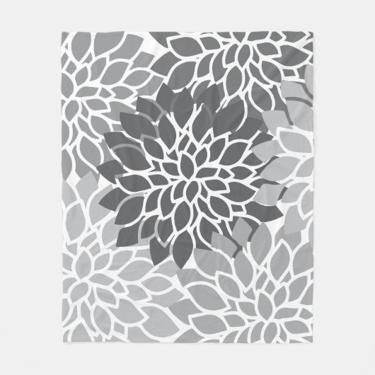 Grijs Abstract Bloemen Fleece Deken (Voorkant)