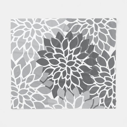 Grijs Abstract Bloemen Fleece Deken (Voorkant (Horizontaal))