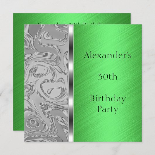 Grijs Abstract & Groen Verjaardag Event Kaart (Voorkant / Achterkant)