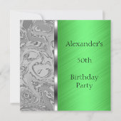 Grijs Abstract & Groen Verjaardag Event Kaart (Voorkant)