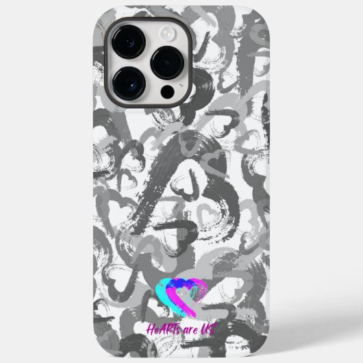 Grijs Abstract Harten iPhone Case 14 (Achterkant)