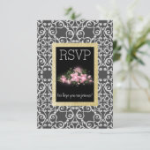 Grijs Abstract met gouden glitter florale rsvp-kaa RSVP Kaartje (Staand voorkant)