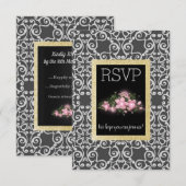 Grijs Abstract met gouden glitter florale rsvp-kaa RSVP Kaartje (Voorkant / Achterkant)