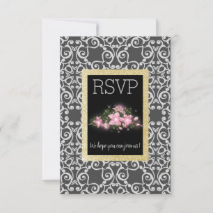 Grijs Abstract met gouden glitter florale rsvp-kaa RSVP Kaartje