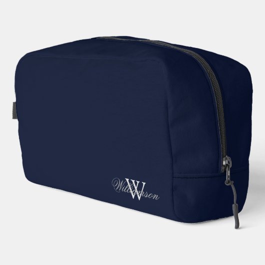 Grijs Achternaam Over Bord Grijs Monogram Op Deep  Toilettasje (Rechterhoek)