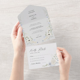 Grijs | Afneembare RSVP | Minimalistische Trouwkaa All In One Uitnodiging