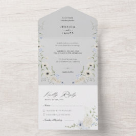 Grijs | Afneembare RSVP | Minimalistische Trouwkaa All In One Uitnodiging