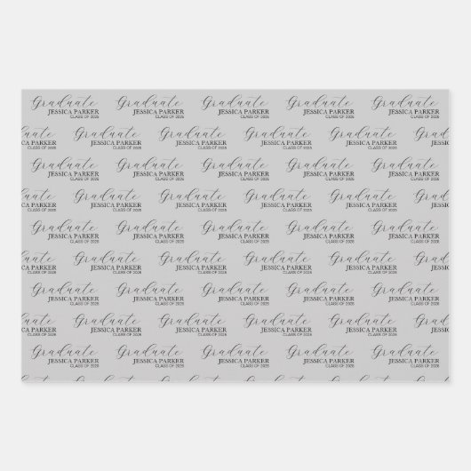 Grijs Afstudeerder Naam Script Modern Inpakpapier Vel (Voorkant)