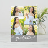 Grijs Afstuderen 4 Foto Moderne Kalligrafie Harten Aankondiging (Staand voorkant)