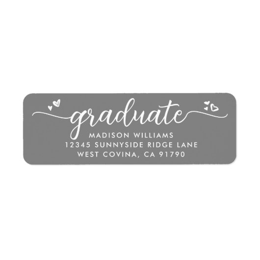 Grijs Afstuderen script harten vet modern adres Etiket (Voorkant)