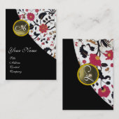 GRIJS AGAAT DAMASK MONOGRAM 2,fuchsia, rood Visitekaartje (Voorkant / Achterkant)