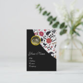 GRIJS AGAAT DAMASK MONOGRAM 2,fuchsia, rood Visitekaartje (Staand voorkant)