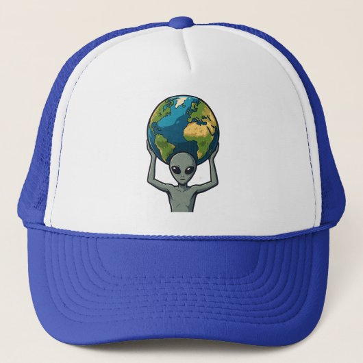 Grijs Alien Tilt de Aarde 🌍👽 Trucker Pet (Voorkant)