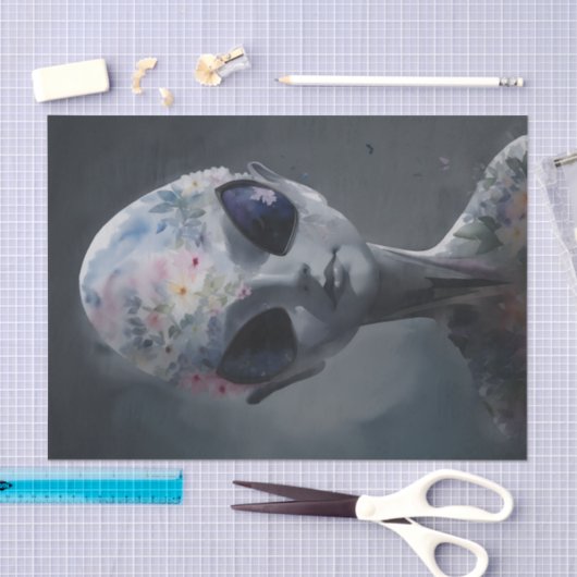 Grijs Alien Waterverf Bloemen Tissuepapier (Craft)