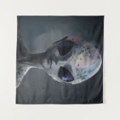 Grijs Alien Waterverf Bloemenportret Wandkleed (Voorkant (horizontaal))