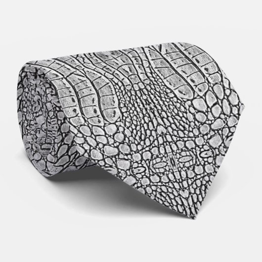 Grijs alligatorleer stropdas (Opgerold)