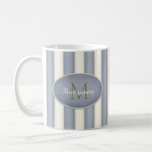 Grijs & Antiek Witte Strepen Brons Monogram Koffiemok