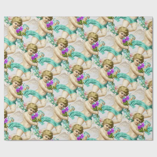 Grijs Aqua Cherubs inpakpapier (Vlak)