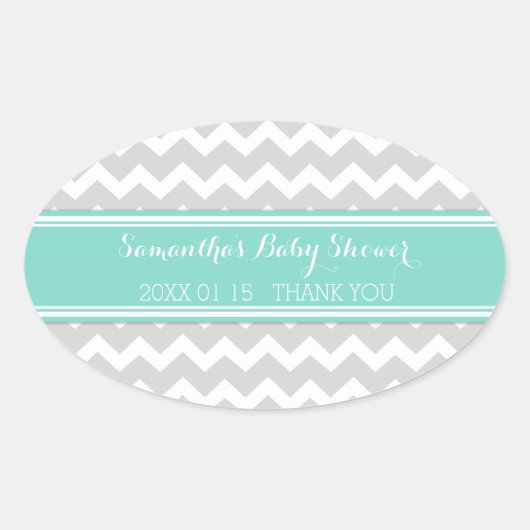 Grijs Aqua Chevron Baby shower Favor Stickers (Voorkant)