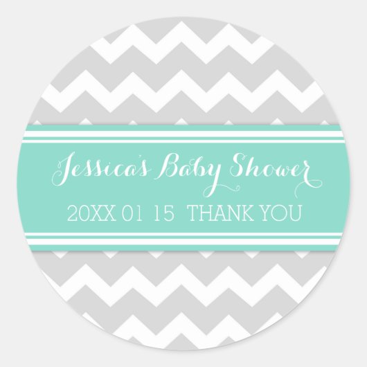 Grijs Aqua Chevron Baby shower Favor Stickers (Voorkant)