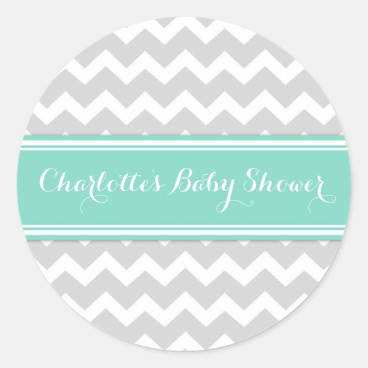 Grijs Aqua Chevron Baby shower Favor Stickers (Voorkant)