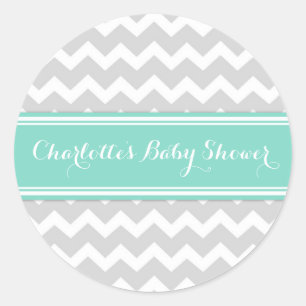 Grijs Aqua Chevron Baby shower Favor Stickers