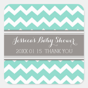 Grijs Aqua Chevron Baby shower Favor Stickers