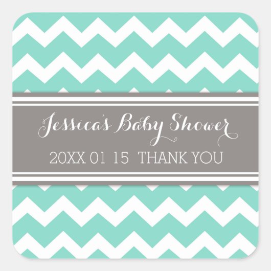 Grijs Aqua Chevron Baby shower Favor Stickers (Voorkant)