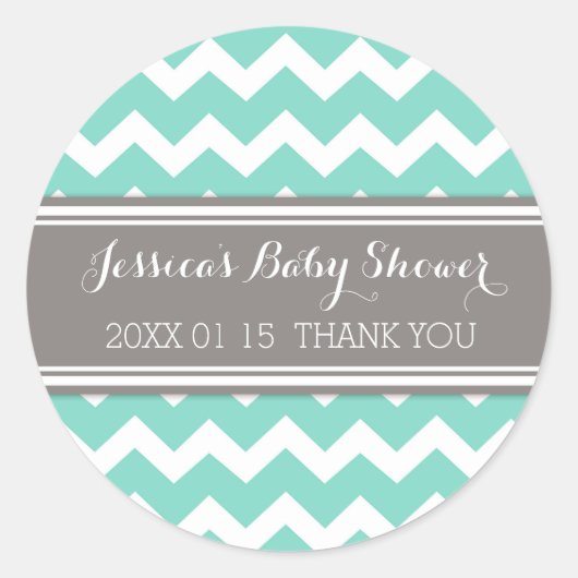 Grijs Aqua Chevron Baby shower Favor Stickers (Voorkant)